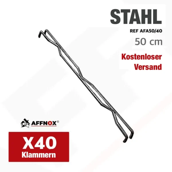 Schachtel mit 40 Stahlklammern für Wandrisse, 50 cm