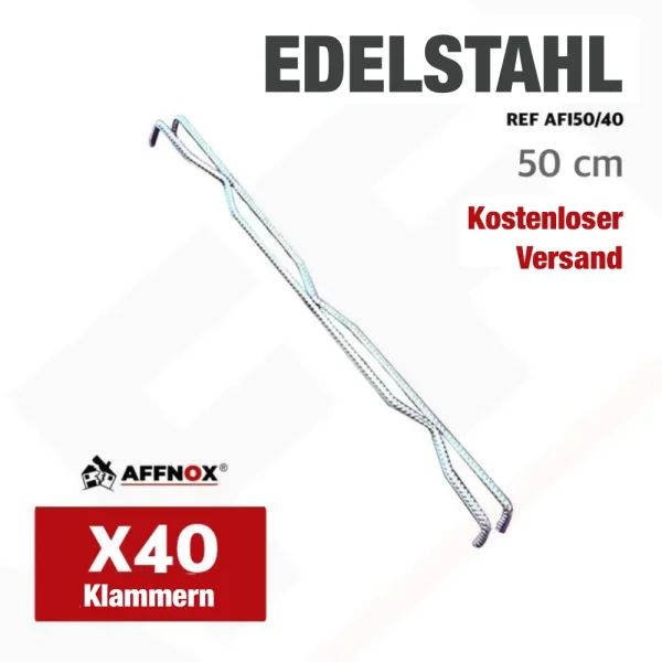 Schachtel mit 40 Edelstahl-Mauerfugenklammern, 50 cm lang