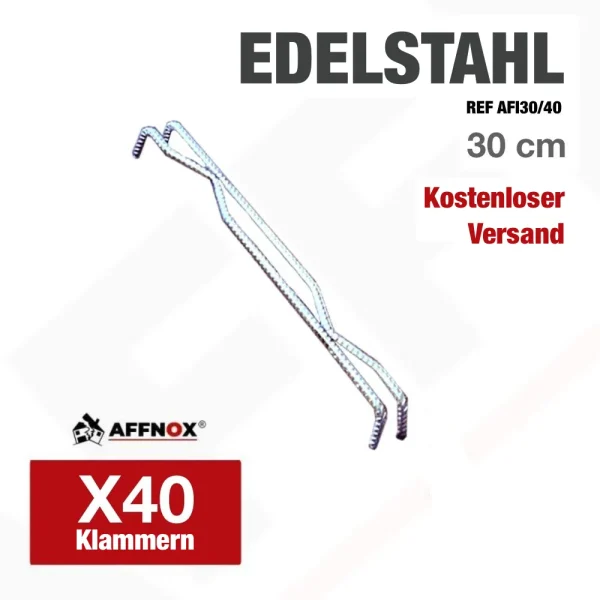 Schachtel mit 40 Edelstahl-Mauerfugenklammern, 30 cm